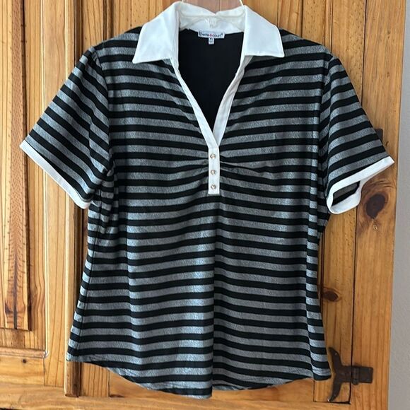 Bette&Court Black, Silver and White Polo with Rhinestone Buttons - Picture 1 of 6